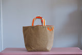 Small Tote Bag - Brown Khaki with orange dots