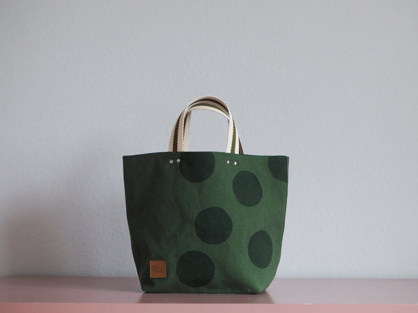 Small Tote Bag - Green khaki - green dots