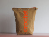 Roll & Stroll Bag - Crochet - Brown Khaki  - printed orange