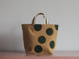 Small Tote Bag - Brown khaki - green dots
