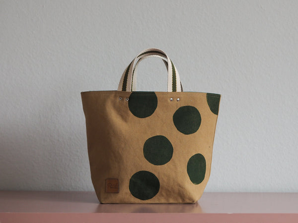 Small Tote Bag - Brown khaki - green dots