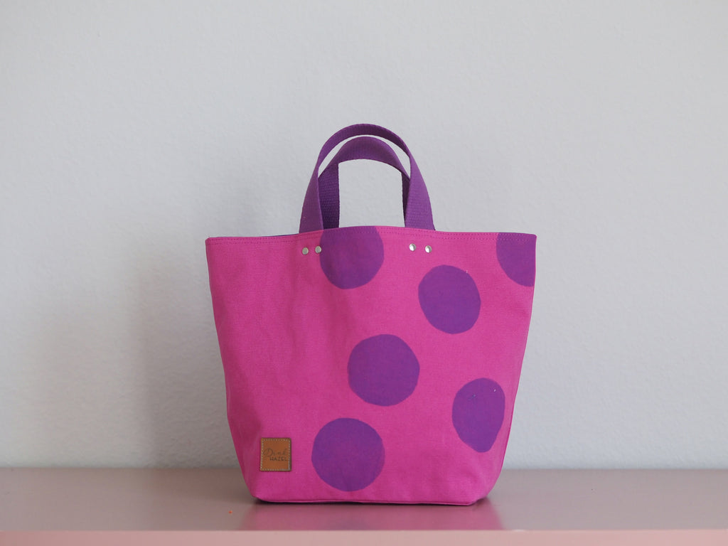 Small Tote Bag - Pink - purple dots