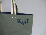 Small Tote Bag - Olive printed blue