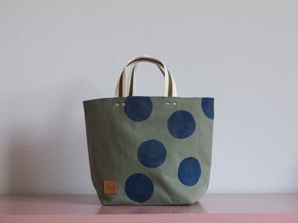 Small Tote Bag - Olive printed blue