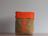Roll & Stroll Bag - Crochet - Brown Khaki  - printed orange