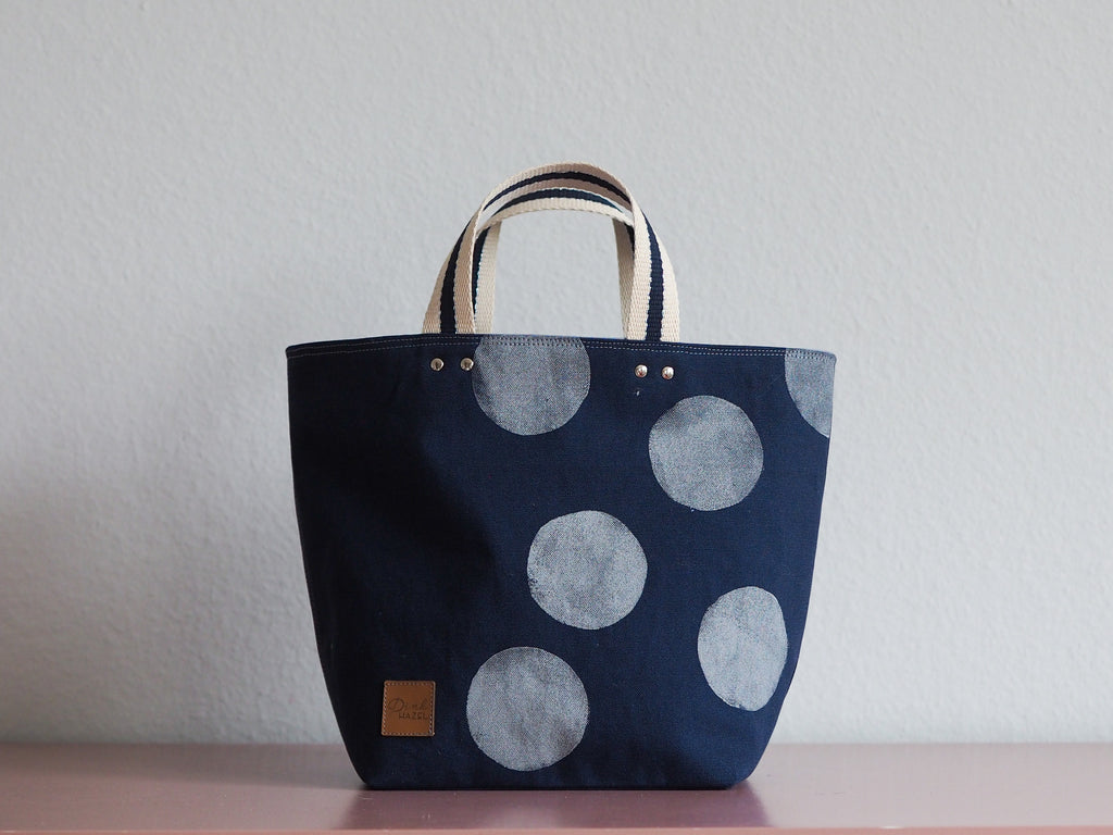 Small Tote Bag - Indigo - silver dots