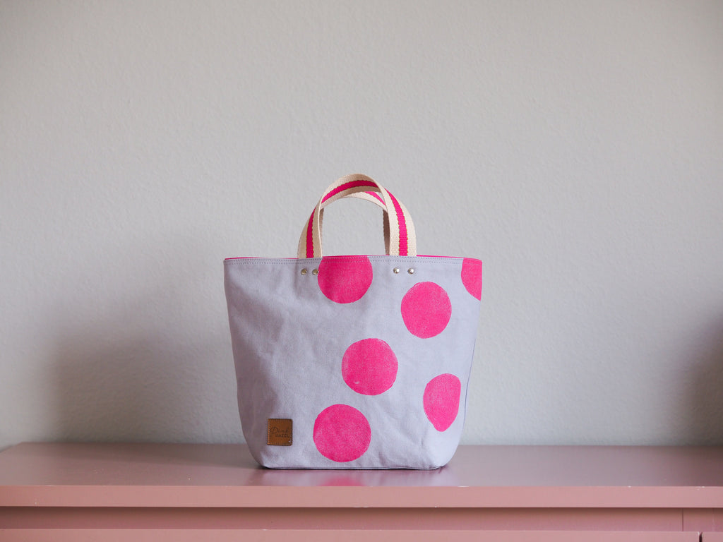 Small Tote Bag - Pale Purple with pink dots