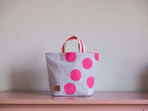 Small Tote Bag - Pale Purple with pink dots