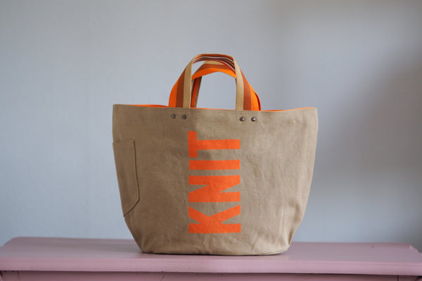 Tote Bag - Brown Khaki - printed orange