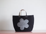 Tote Bag - Black - Flower silver