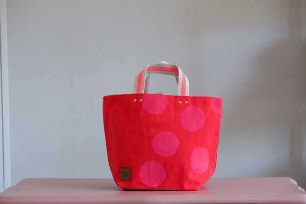 Small Tote Bag - Red with pink dots (low contrast)
