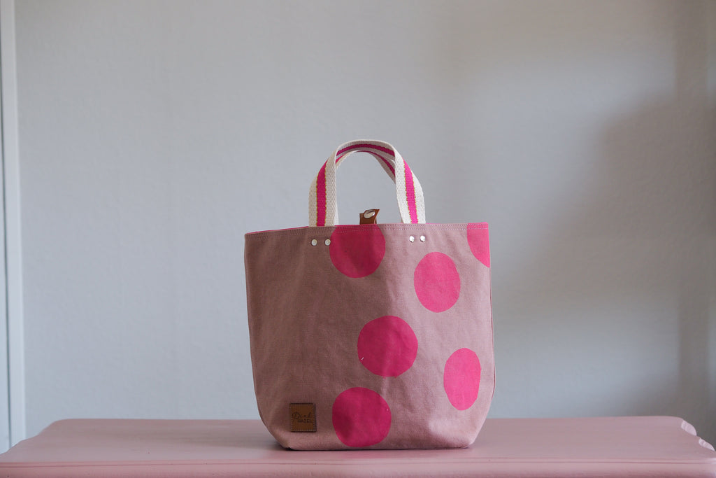 Small Tote Bag - Blush with pink dots