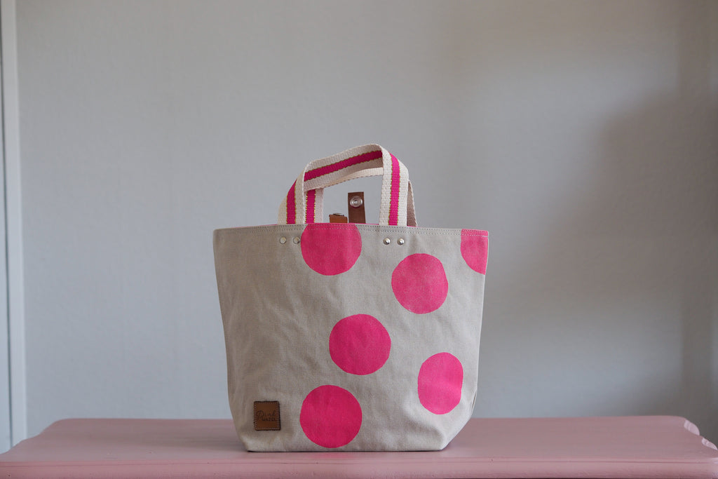 Small Tote Bag - Grey mist with pink dots
