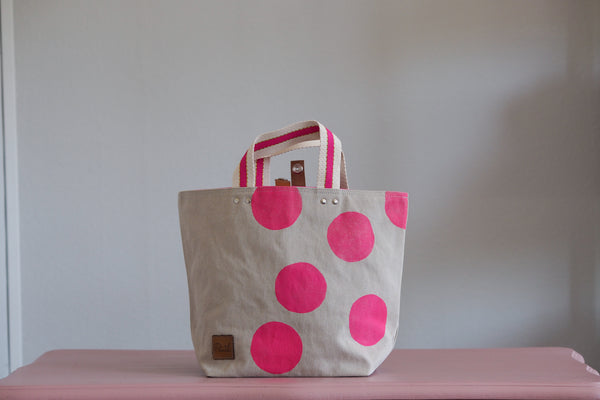 Small Tote Bag - Grey mist with pink dots