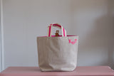 Small Tote Bag - Grey mist with pink dots