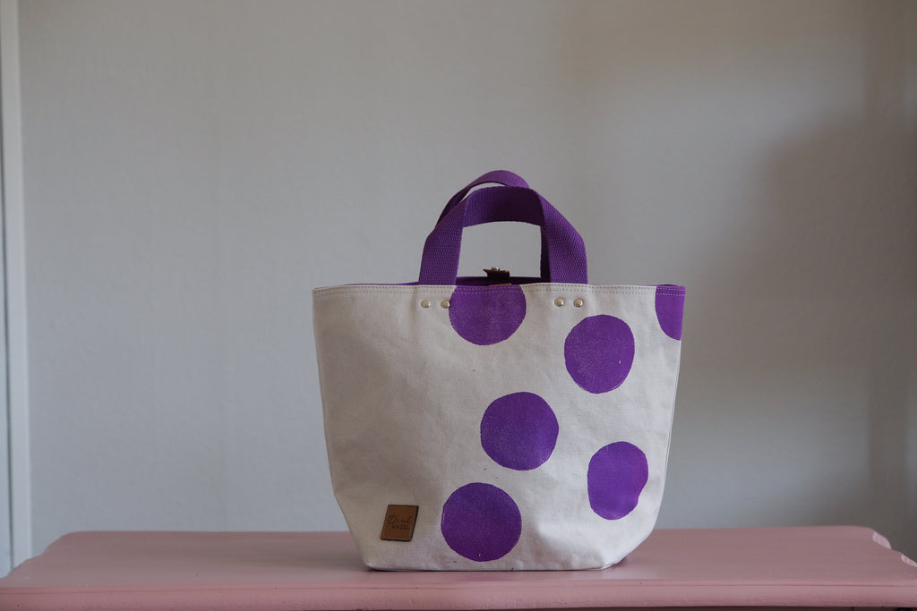 Small Tote Bag - Grey Mist with purple dots