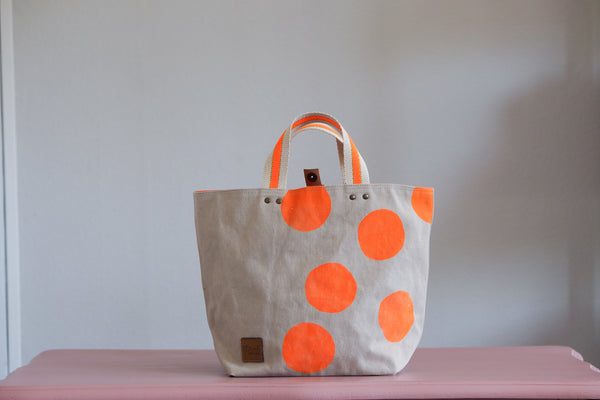 Small Tote Bag - Grey Mist with orange dots