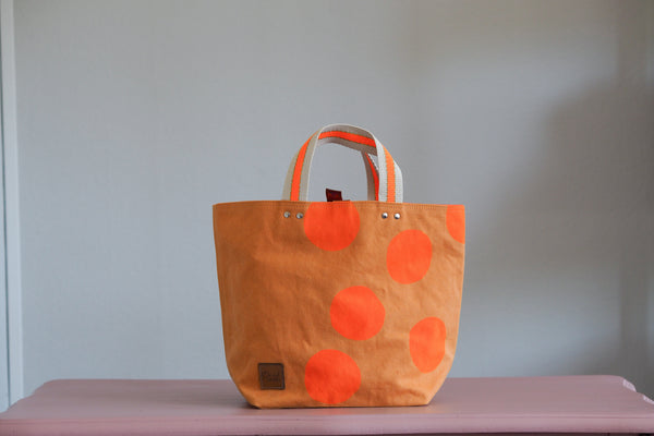 Small Tote Bag - Orange with orange dots