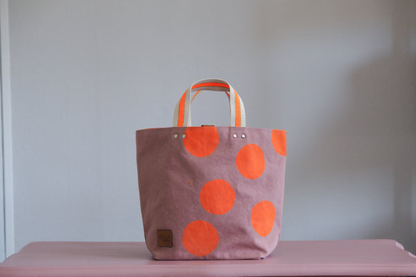 Small Tote Bag - Blush with orange dots