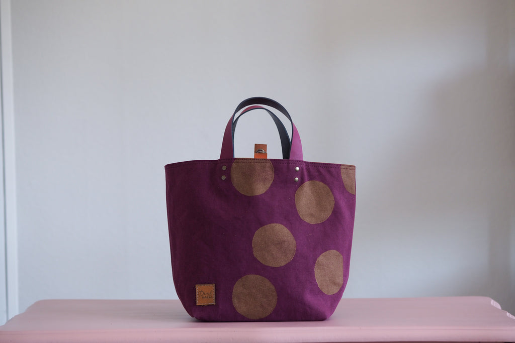 Small Tote Bag - Mulberry with gold dots