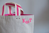Small Tote Bag - Grey mist with pink dots