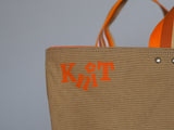 Tote Bag - Brown Khaki - orange flower