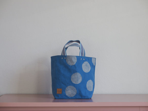 Small Tote Bag - Barry Blue - silver dots