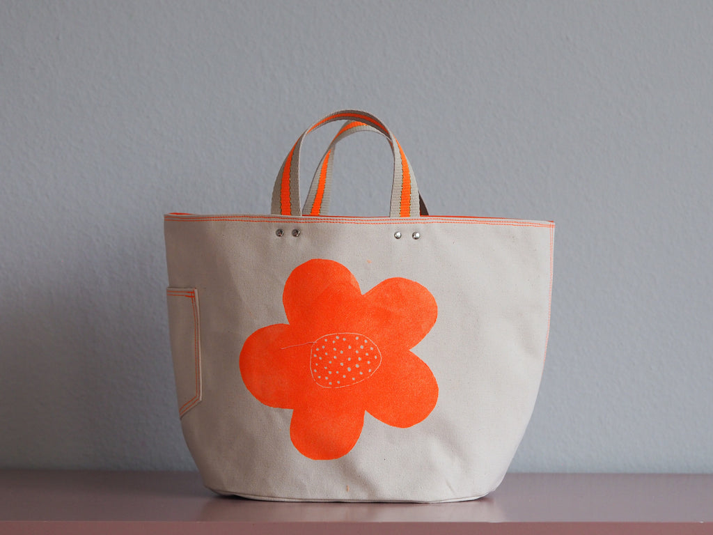 Tote Bag - Natural - orange flower