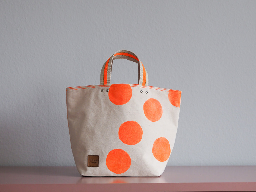 Small Tote Bag - Natural - orange dots