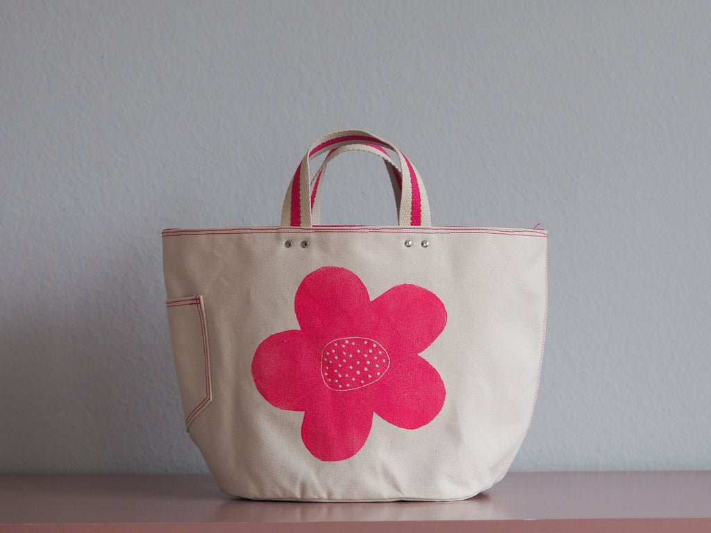Tote Bag - Natural - pink flower